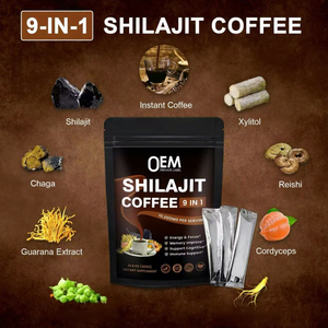Café instantané en poudre de champignons Shilajit pour adultes, marque privée, café instantané au <span class=keywords><strong>guarana</strong></span>, chaga, cordyceps, ashwagandha, santé immunitaire et digestive - Product Image 1