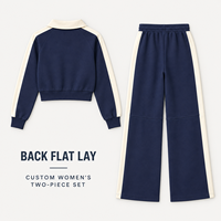 Ensemble deux pièces personnalisé pour femme : sweat-shirt court à col polo et manches longues, et pantalon large pour le tennis ou tenue décontractée