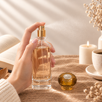 Flacon de parfum en verre transparent à fond épais de 50 ml et 100 ml, flacon vide en forme de cylindre, flacon vaporisateur de parfum avec pulvérisateur argenté ou doré