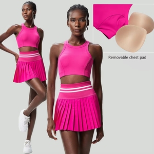 Jupe de tennis plissée élégante avec haut court dos nageur assorti - Ensemble athlétique léger et extensible pour <span class=keywords><strong>femme</strong></span> - Product Image 3