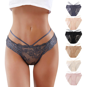 Mutandine da donna europee e americane, sexy, traspiranti, a vita bassa, in pizzo, con fondo in cotone, modello B - Product Image 6