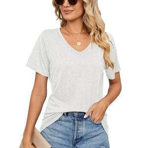 Camiseta de Manga Corta <span class=keywords><strong>para</strong></span> Mujer, de Algodón, con Microetiqueta, Estilo Retro de Verano, Cuello en V, Transpirable, Talla Grande, Holgada - Product Image 6