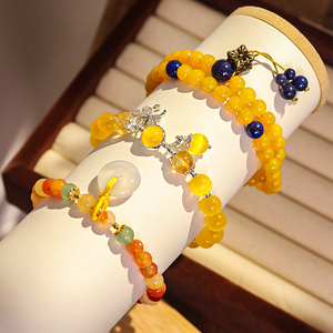 Pulsera de cuentas de la serie de gemas amarillas Nobility al por mayor, diseños mixtos, pulsera minimalista con colgante de ágata amarilla y jade - Product Image 1