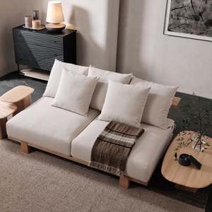 Loveseat minimalista de terciopelo para Villa, cómodo sofá interior de madera sin brazos con asiento súper profundo y asiento relleno de esponja - Product Image 2