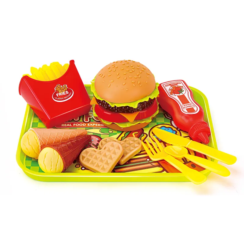 QS Wholesale Kids DIY Creative Pretend Play Game Toys Plastic Fast Food Chips Hamburger Set Toys For Children Funny Gift