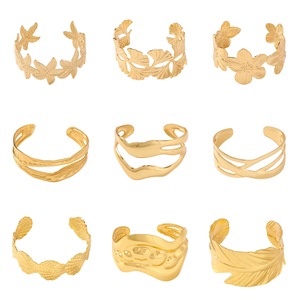 Bracelet ajustable géométrique irrégulier vintage en acier inoxydable plaqué or véritable 18 carats, style tendance pour le quotidien - Product Image 2