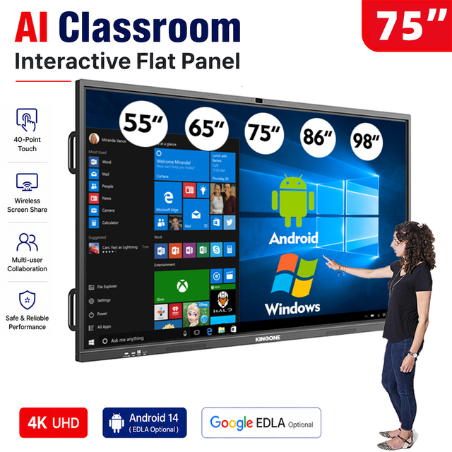 KINGONE Large Size Interactive Whiteboard Smart Panel 55 65 75 86 Inch Touch Screen for Education Business and Online Learning