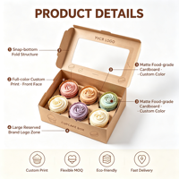 Boîte en papier kraft transparente en vrac avec fond à clipser, en carton alimentaire, support pour six gobelets, pour pâtisserie, idéale pour les boutiques de cupcakes