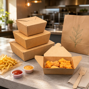 Caja de Almuerzo de Papel Kraft de Cuatro Lados, a Prueba de Fugas, Resistente al Aceite, Desechable, para Comida para Llevar, Cumple con la FDA, con Logotipo Personalizado - Product Image 4
