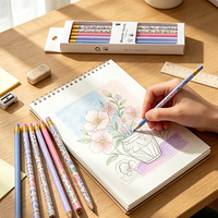 Ensemble de crayons en graphite HB, pastel, motif floral, crayons d'écriture en bois de peuplier avec gomme pour l'école, le bureau, le journaling, cadeau