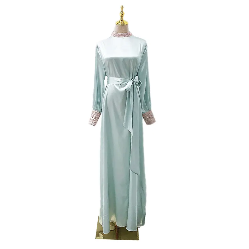 MANNI-Vestido largo de satén Abaya para mujer, Hijab marroquí, cinturón de caftán, Túnica de Dubái y Turquía