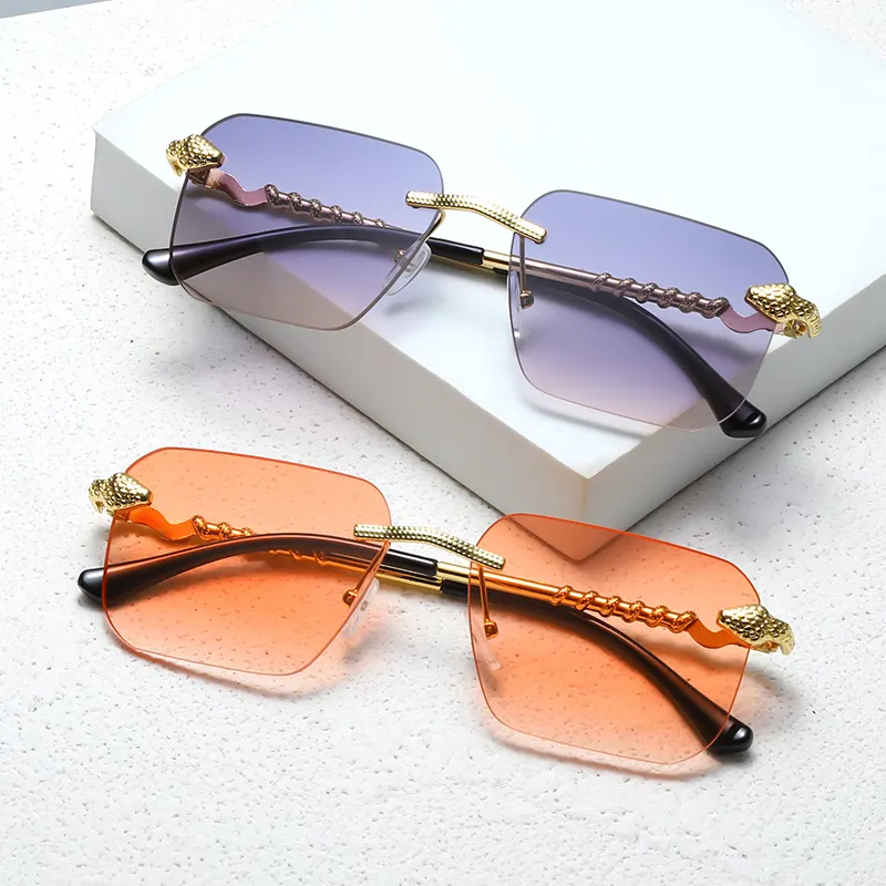 2024 Rimless Retro sunglasses Men's Square trendy luxury sun glasses Men's Rimless sunglasses custom Sun Glasses for men