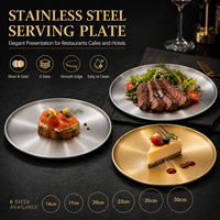 Assiette de service ronde en acier inoxydable brossé, vaisselle pour restaurant, hôtel, traiteur, vente en gros, OEM, ODM