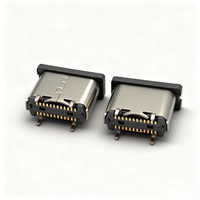 USB tipe-c 24P konektor Female 10.5mm panjang papan vertikal Mount bahan kuningan 5A nilai arus terlindung SMT terminal