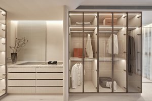 Lemari pakaian desain Modern kustom, furnitur lemari kamar tidur desain kelas atas dengan pintu kaca aluminium dengan lampu LED - Product Image 2