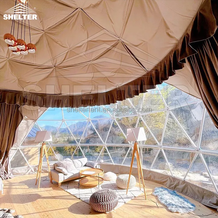 Tenda kubah mewah luar ruangan, tenda gurun pasir rumah Hotel geodetik gaya setengah bola untuk berkemah/berkemah