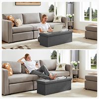 Banc de rangement pliable gris de 43 pouces avec assise en mousse épaisse, capacité de 660 lb, repose-pieds pour chambre et entrée