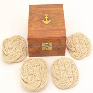 Produit Dessous de verre en laiton nautique avec tapis et coussinets au look vintage - Product Image 6