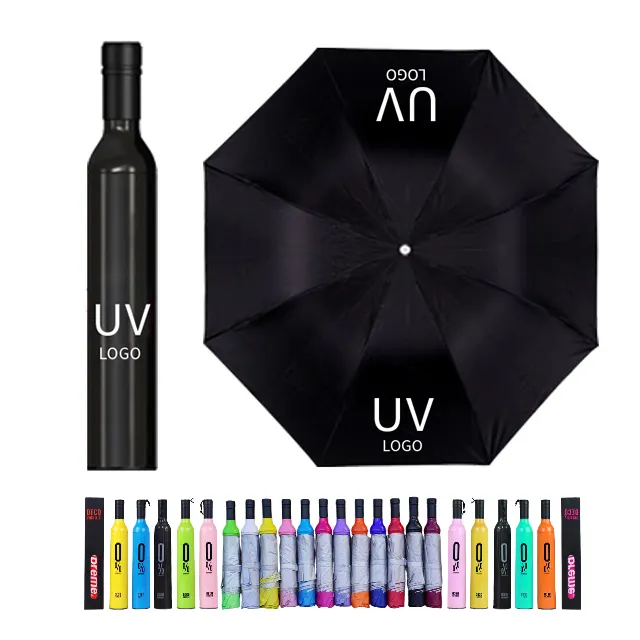 China Promotional Gift Adhesive 3 Folding Bottle Paraguas Sombrilla Parapluie Payung Umbrella Custom Logo Price For Sale