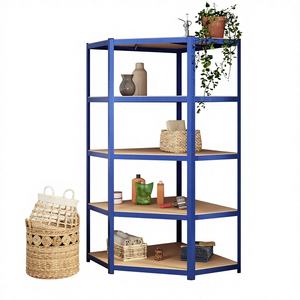 Estantería de Esquina de 5 Niveles de Acero Azul y Madera Sintética - Product Image 1