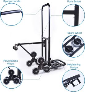 Carretilla <span class=keywords><strong>de</strong></span> <span class=keywords><strong>Mano</strong></span> 2 en 1 para Subir <span class=keywords><strong>Escaleras</strong></span>, Capacidad <span class=keywords><strong>de</strong></span> 200 kg, Plegable, con 8 Ruedas y Ruedas <span class=keywords><strong>de</strong></span> Apoyo para Almacén y Mudanzas - Product Image 6