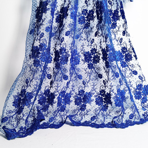 Royal Blue Corded Floral Sequin Lace Embroidered Metallic Tulle with Sequin <strong>Embellishment</strong> - Product Image 2