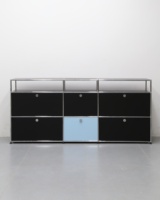Armoire de rangement modulaire extensible en acier inoxydable, finition métallique élégante, entretien réduit, hauteur réglable, salon moderne