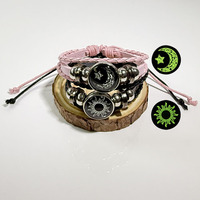 Bracelet tressé multi-couches rétro fait main en alliage de pierre naturelle, motif soleil et lune, lumineux, pour homme et femme, vente en gros