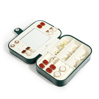 Organisateur de rangement en cuir vert de luxe Boîte à bijoux de voyage écologique pour bagues Organisateur de bijoux en cuir miroir