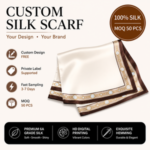 Écharpe en soie personnalisée de luxe, 100% soie de mûrier, écharpe carrée avec impression de logo, OEM, étiquette privée pour les marques de mode - Product Image 1