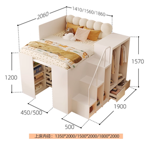 Ensembles de <span class=keywords><strong>chambre</strong></span> à coucher king size Queen <span class=keywords><strong>moderne</strong></span> <span class=keywords><strong>adulte</strong></span> blanc Lit hydraulique en bois relevable avec placard de rangement et escalier - Product Image 6
