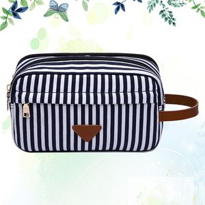 Trousse de Toilette Vintage en Toile Durable pour Femme avec Fermeture Éclair, Poignée et Bandoulière en Cuir – Idéale pour les Voyages et le Quotidien - Product Image 1
