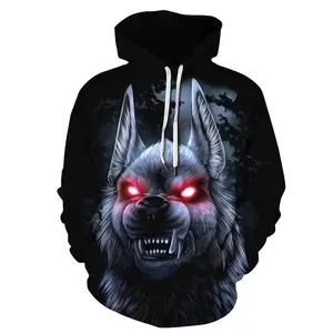 legend of the wolf 3D digital printed Wolf head color picture hoodie for men