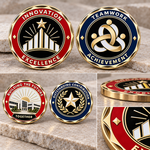 Monedas Conmemorativas de Aleación de Zinc Bañadas en Oro, Insignias de Reconocimiento Corporativo de Esmalte Duro para Trabajo en Equipo e Innovación OEM ODM - Product Image 3