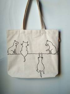 Grand sac fourre-tout en toile de coton biologique géométrique pour courses, avec logo personnalisé imprimé, en tissu recyclé, avec poignées en ruban et corde, taille moyenne - Product Image 5