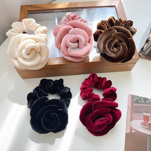 Coleteros de Terciopelo con Diseño de Rosa para Mujer, Accesorios para el Cabello con Flores, Coletero Tridimensional para Otoño e Invierno - Product Image 2