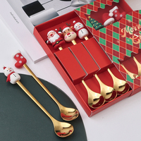 Ensemble de cuillères dorées pour Noël, cuillères à café en acier inoxydable doré, ensemble de cuillères cadeau de Noël