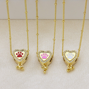 HD355, Colgante de Oro de 18K con Forma de Corazón y Pata de Oso, con Circonitas de Colores, para Pulseras y Collares DIY, Accesorios para Mujer - Product Image 2