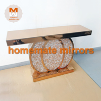 Table console en verre miroir LED RGB tendance avec miroir mural effet diamant écrasé pour salon