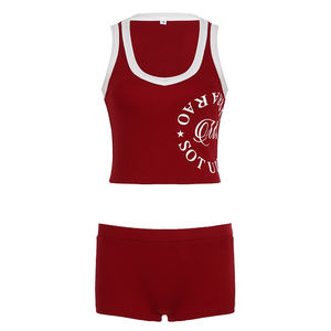 Conjunto de Top Corto y Pantalones Cortos con Estampado Colorblock Estilo Y2K para Mujer, Ropa Deportiva Informal Vintage de Dos Piezas - Product Image 6