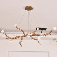 Lustre moderne de luxe en laiton avec pampilles en forme de branche, suspension nordique en céramique à motif floral pour salon, salle à manger, chambre, îlot de cuisine, décoration