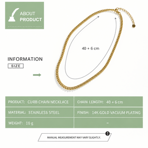 Collier chaîne gourmette en acier inoxydable avec placage sous vide or 14 carats, bijou minimaliste à maillons de 40+6 cm - Product Image 2