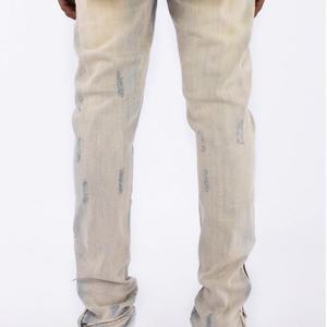 Jeans en denim skinny droit déchiré et délavé foncé, style vintage hip-hop pour hommes, faible MOQ personnalisé, streetwear été automne - Product Image 2