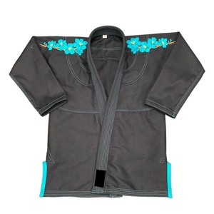 Kimono Negro de BJJ con Bordado Floral Turquesa, Uniforme de Artes Marciales Unisex para Adultos, Ropa Deportiva Transpirable # Uniforme de 60 piezas - Product Image 1