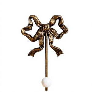 Vintage Brass Bow and Flower Wall Hook Decorative Metal Clothes Hook Key Holder Towel <b>Robe</b> <b>Coat</b> Hat Bag Hanger Wall Mounted - Product Image 2