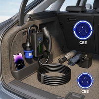 Chargeur portable pour voiture électrique Type 2 32A 7kw Chargeur EV portable intelligent Bleu Prise CEE Niveau 2 Courant réglable