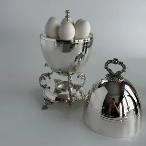Z U Handicraft ZU-T27 Silver Plated Brass <b>Egg</b> Server Coddler Don Lid Breakfast Warmer Stand Food Mill Batteries Required - Product Image 4