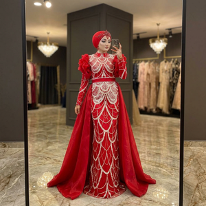 Robe de soirée et de mariée caftan marocain de luxe en satin turc perlé, respirante, infroissable, longueur ras du sol, taille naturelle, motif floral - Product Image 3