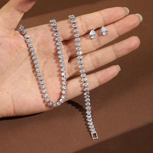 Wholesale Fashion Luxury <b>Copper</b> Christian Zircon Wedding Jewelry Set Women Long Tassel Necklace Earrings Pageants Brides Gift - Product Image 5