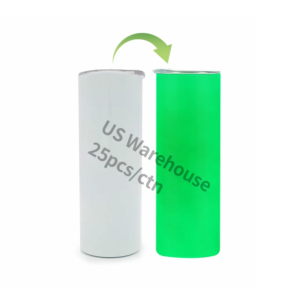 US free shipping 20oz sublimation blanks Luminous Tumblers Glow in The Dark Sublimation Tumbler with lid and straw